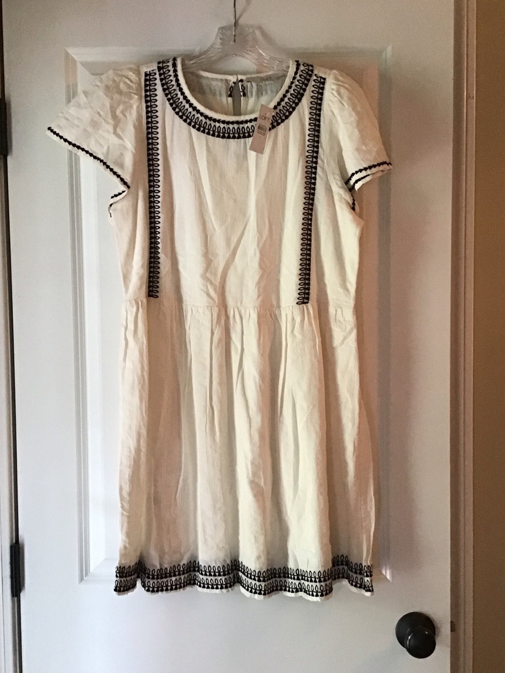 LOFT White Mini Dress with Black Trim